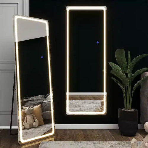 PexFix 20 in. W x 63 in. H Modern Full Length Rectangular Frameless Mirror With Rounded Corner in Silver