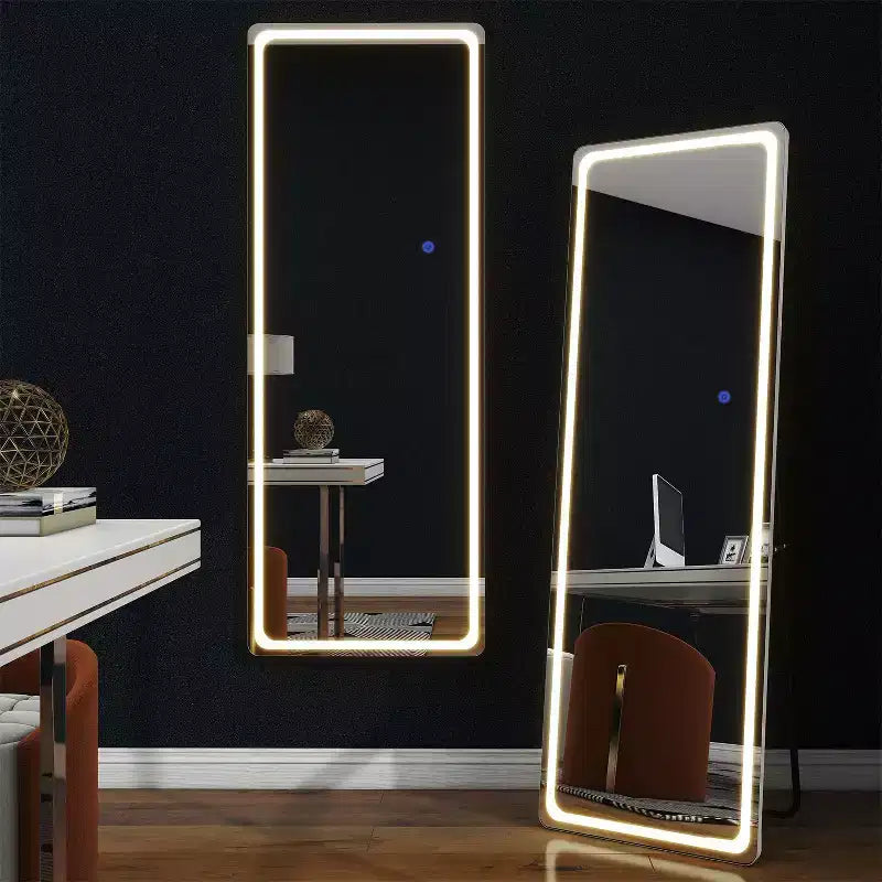 20 in. W x 63 in. H Modern Full Length Rectangular Frameless Mirror With Rounded Corner in Silver