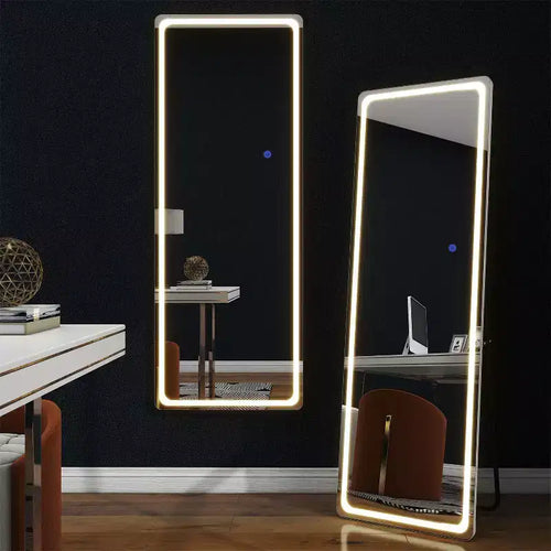 20 in. W x 63 in. H Modern Full Length Rectangular Frameless Mirror With Rounded Corner in Silver
