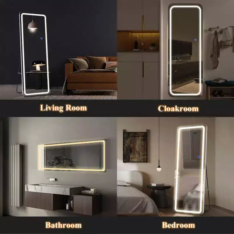 20 in. W x 63 in. H Modern Full Length Rectangular Frameless Mirror With Rounded Corner in Silver