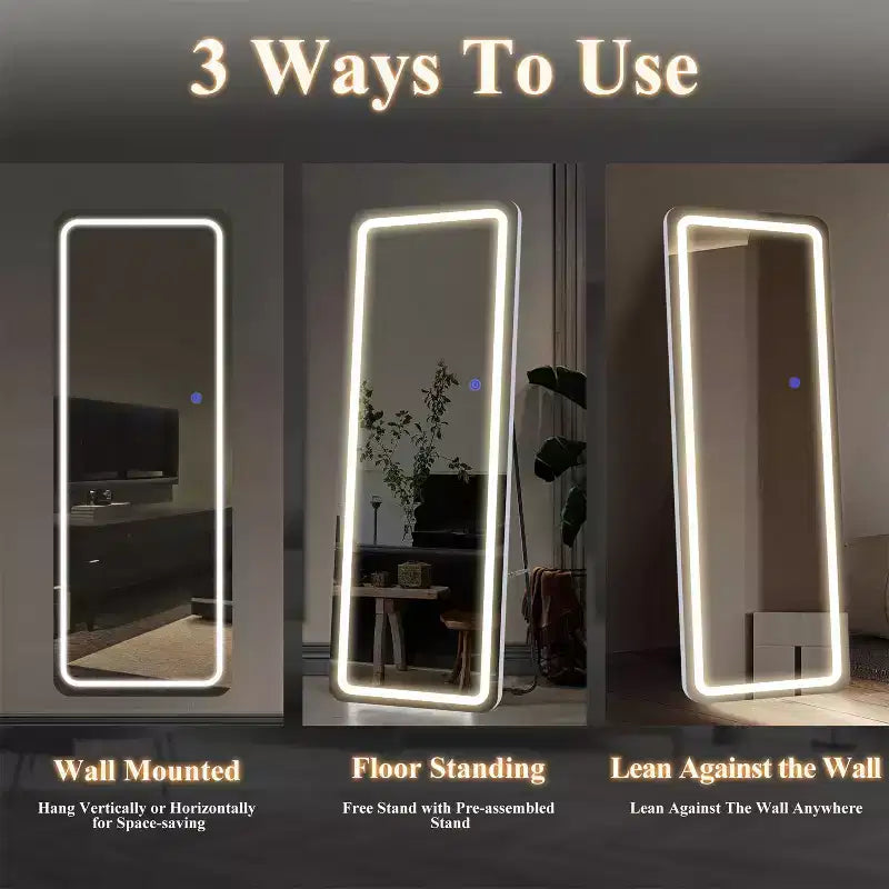 20 in. W x 63 in. H Modern Full Length Rectangular Frameless Mirror With Rounded Corner in Silver