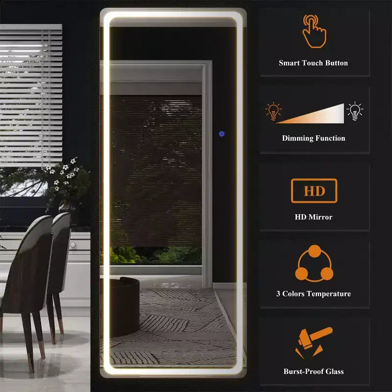 20 in. W x 63 in. H Modern Full Length Rectangular Frameless Mirror With Rounded Corner in Silver