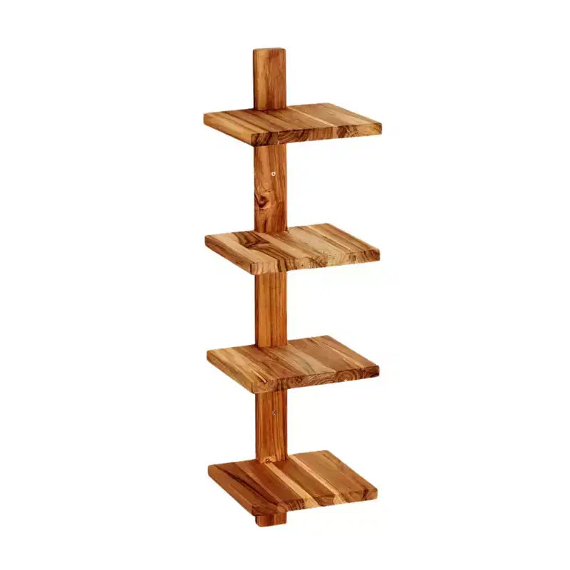 texxture 4 Shelf Floating Wall Shelves, Wooden Vertical Shelving for Home Display, Storage, or Room Dcor, Takara Column Small, Teak Wood