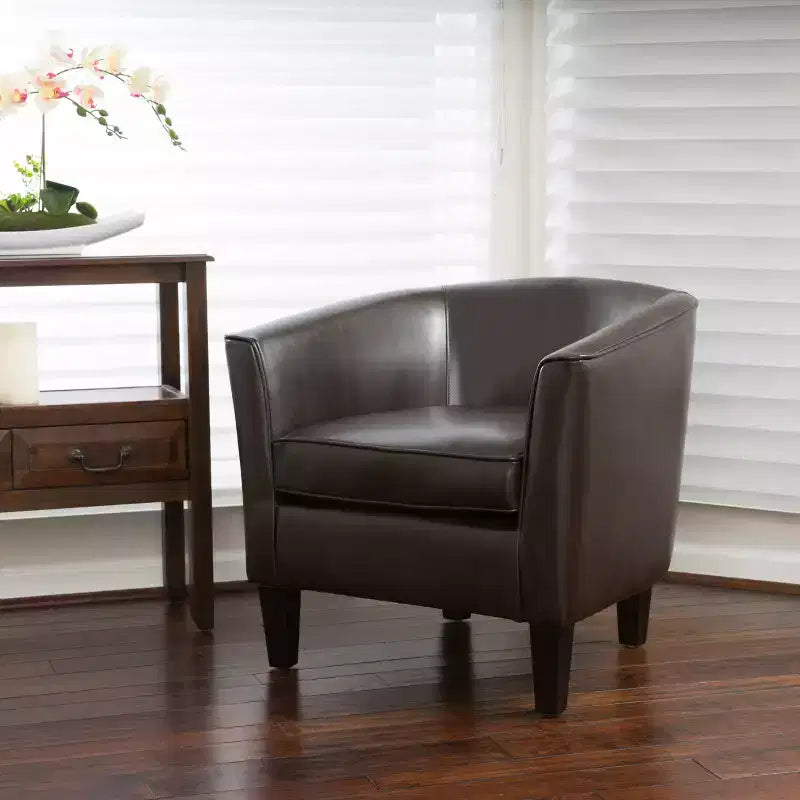 Arias Contemporary Faux Leather Tub Club Chair, Dark Brown