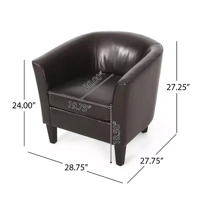 Arias Contemporary Faux Leather Tub Club Chair, Dark Brown