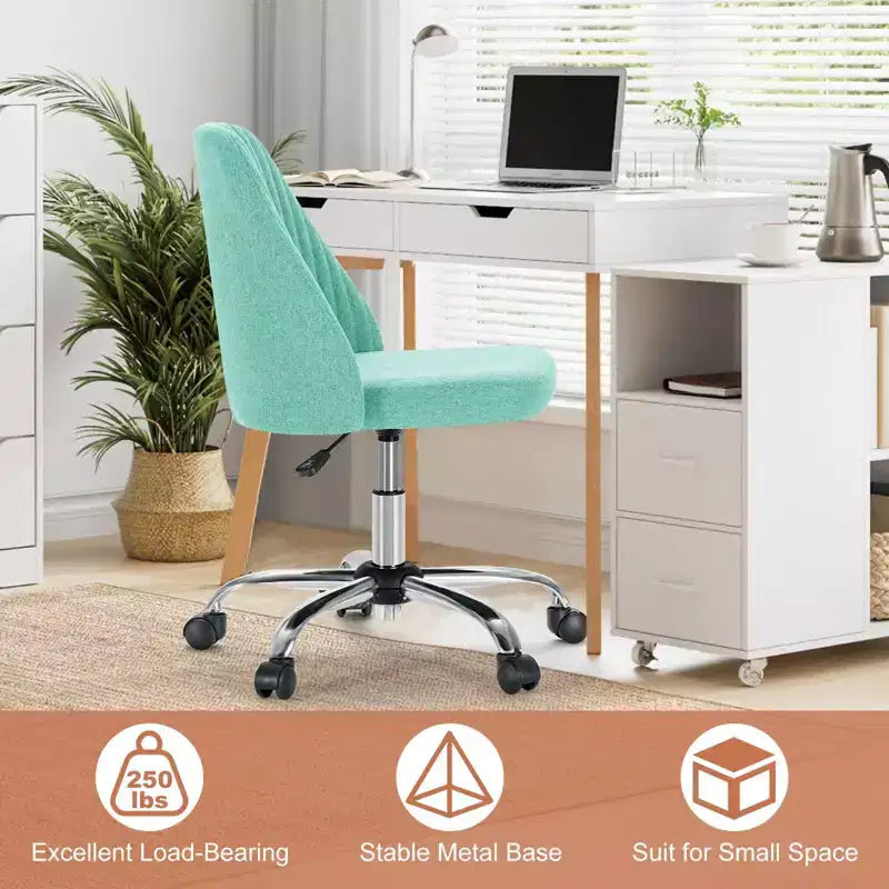 Fabric Office Chair: Armless, Swivel, Adjustable, with Wheels