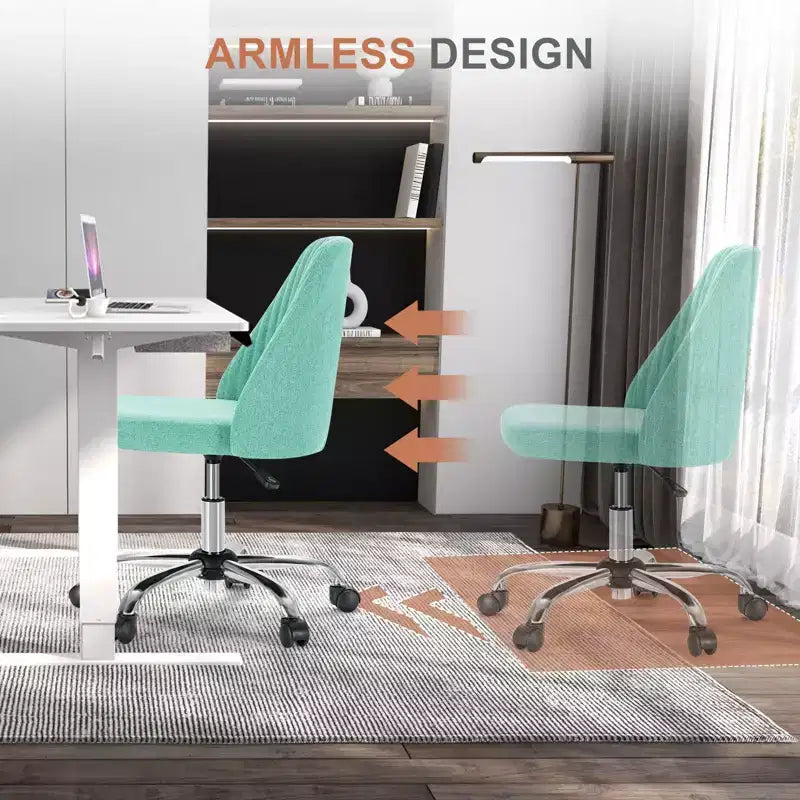 Fabric Office Chair: Armless, Swivel, Adjustable, with Wheels