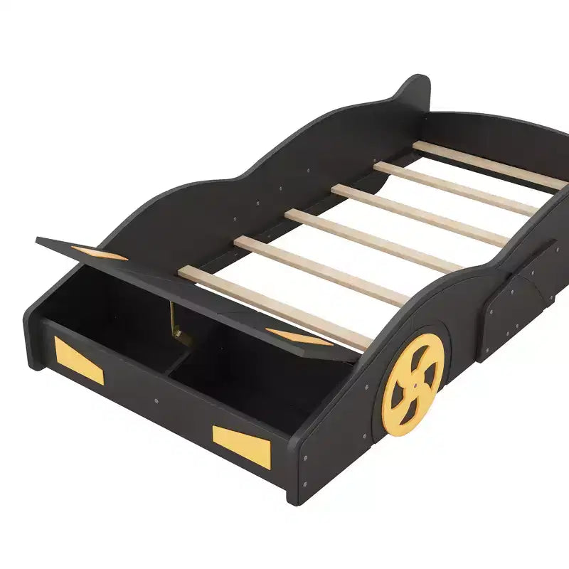 Race Car-Shaped Platform Bed with Wheels and Storage