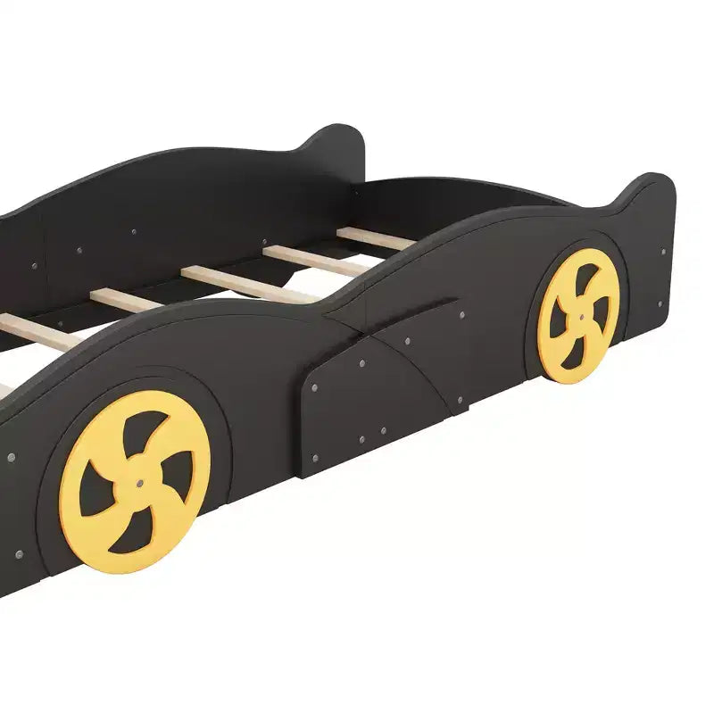 Race Car-Shaped Platform Bed with Wheels and Storage