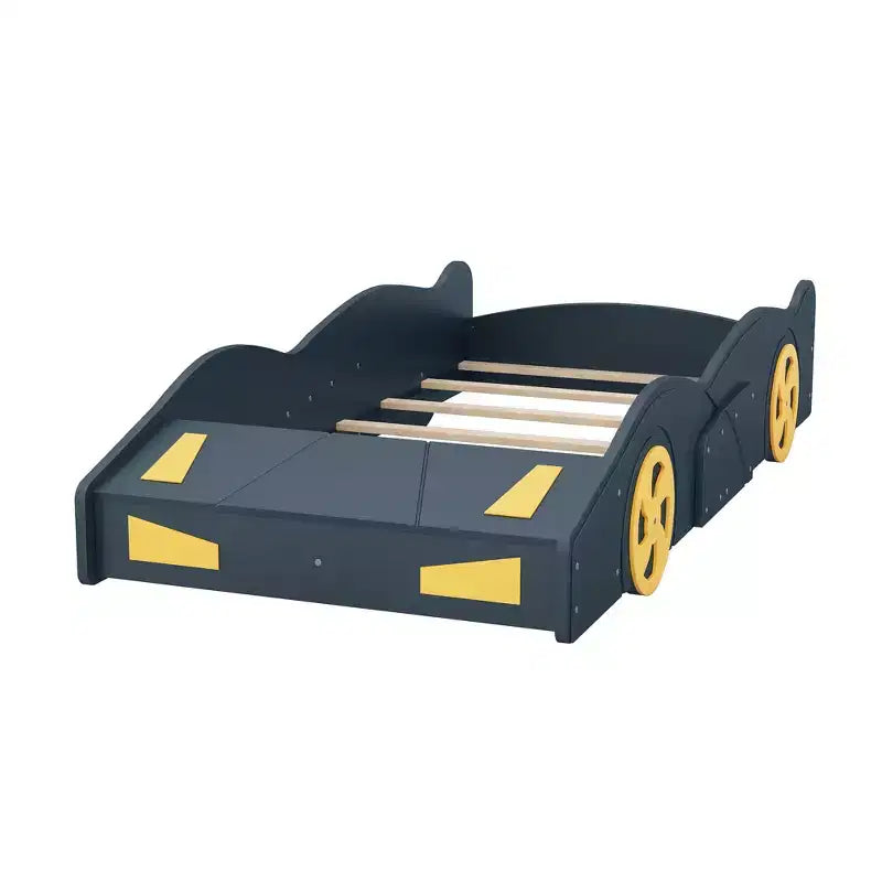 Race Car-Shaped Platform Bed with Wheels and Storage