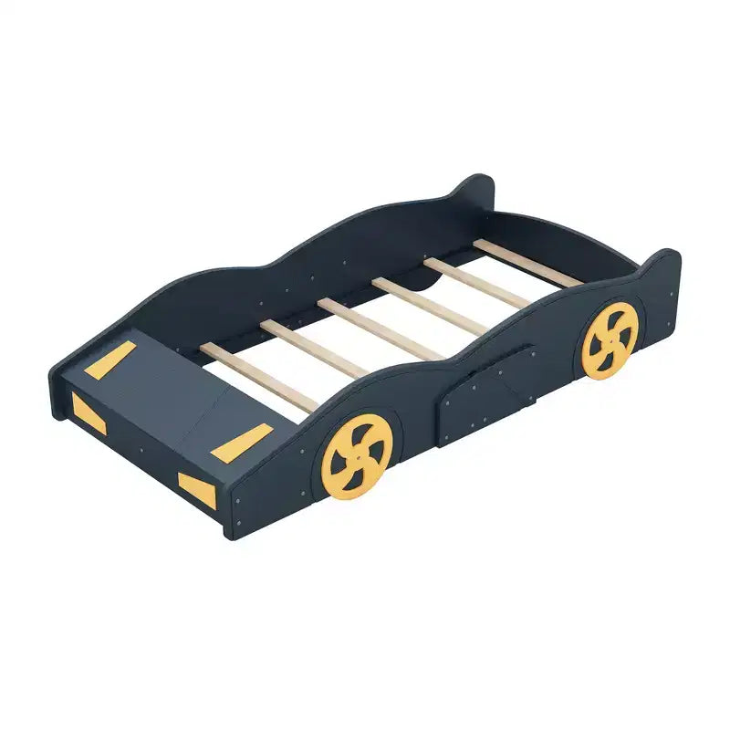 Race Car-Shaped Platform Bed with Wheels and Storage