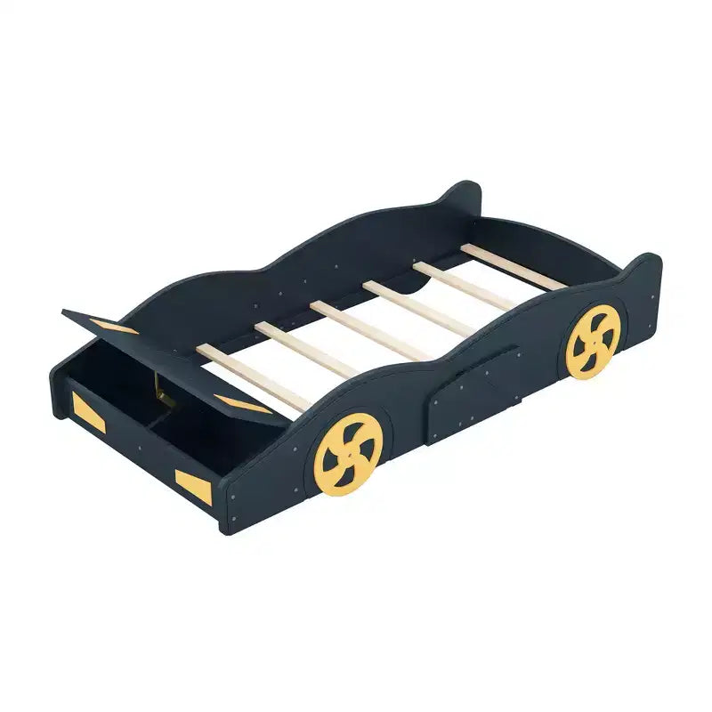 Race Car-Shaped Platform Bed with Wheels and Storage