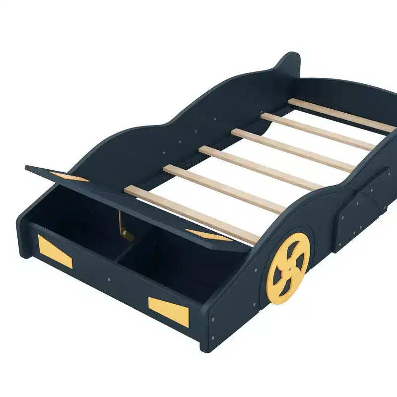 Race Car-Shaped Platform Bed with Wheels and Storage