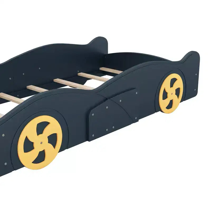Race Car-Shaped Platform Bed with Wheels and Storage