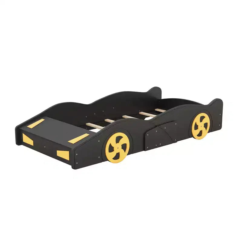 Race Car-Shaped Platform Bed with Wheels and Storage