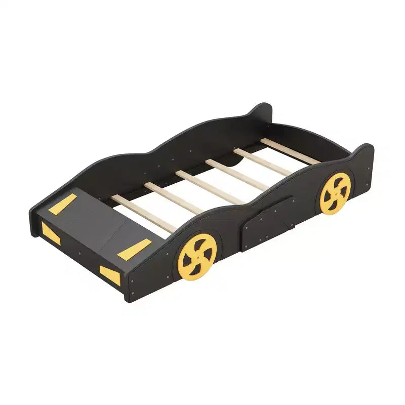 Race Car-Shaped Platform Bed with Wheels and Storage