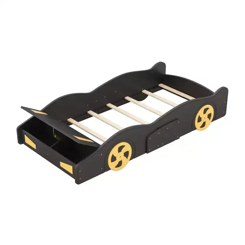 Race Car-Shaped Platform Bed with Wheels and Storage