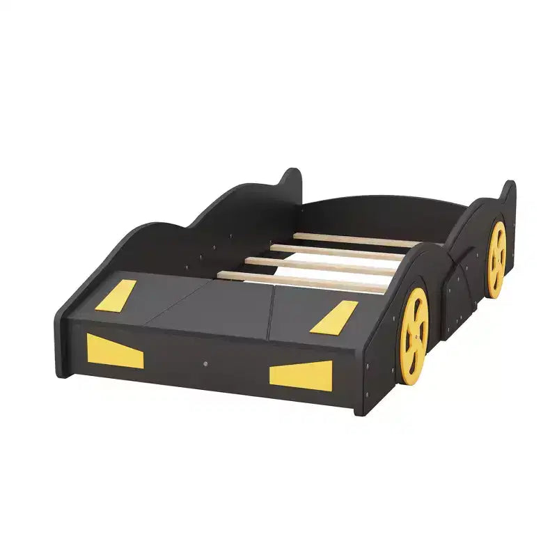 Race Car-Shaped Platform Bed with Wheels and Storage