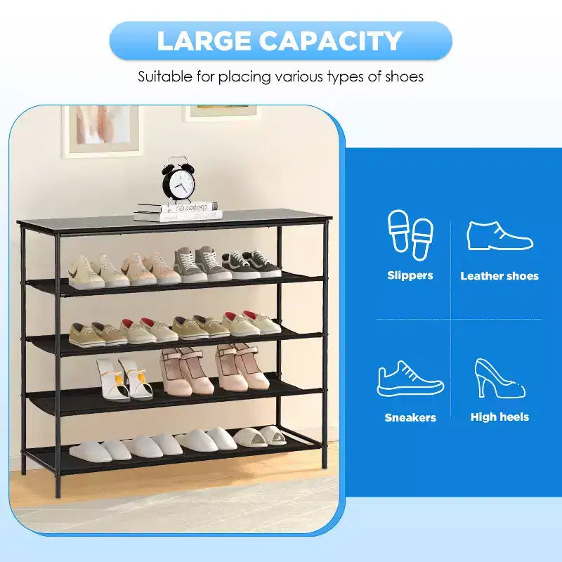Shoe Rack 5 Tier Shoe Shelf Standing Storage Rack, Black
