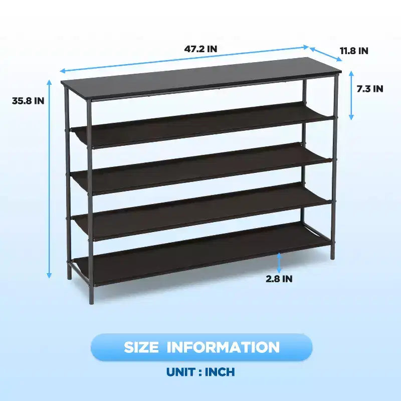 Shoe Rack 5 Tier Shoe Shelf Standing Storage Rack, Black