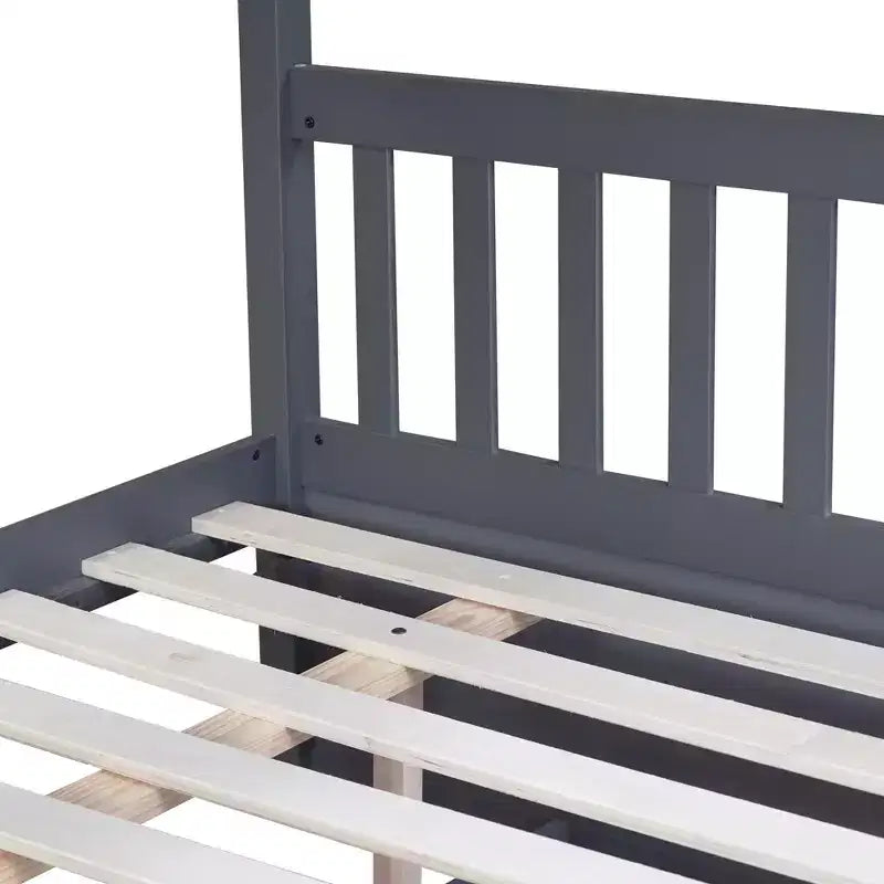 Full Over Full Rubber Wood Bunk Bed with Trundle, Ladder and Guardrails, Convertible to 2 Full Size Beds