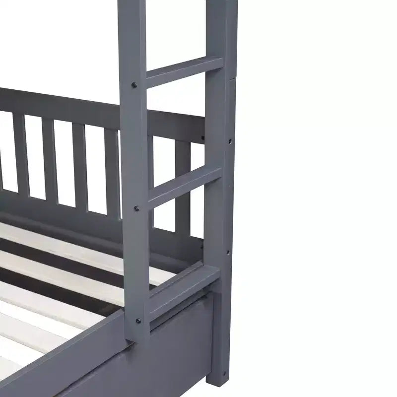 Full Over Full Rubber Wood Bunk Bed with Trundle, Ladder and Guardrails, Convertible to 2 Full Size Beds