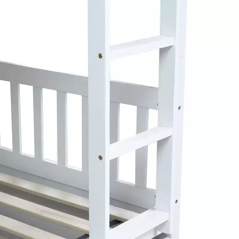 Full Over Full Rubber Wood Bunk Bed with Trundle, Ladder and Guardrails, Convertible to 2 Full Size Beds