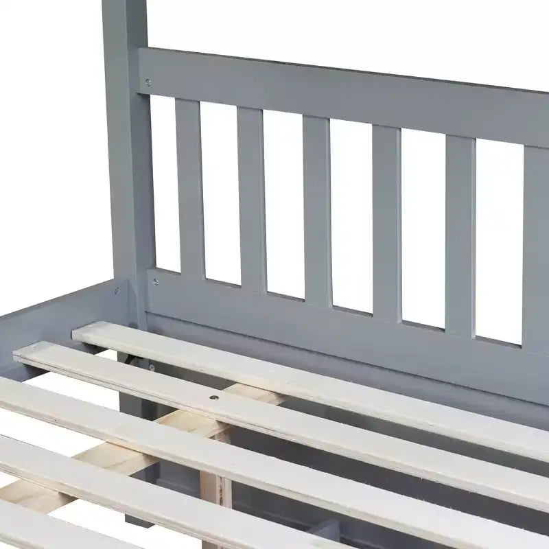 Full Over Full Rubber Wood Bunk Bed with Trundle, Ladder and Guardrails, Convertible to 2 Full Size Beds