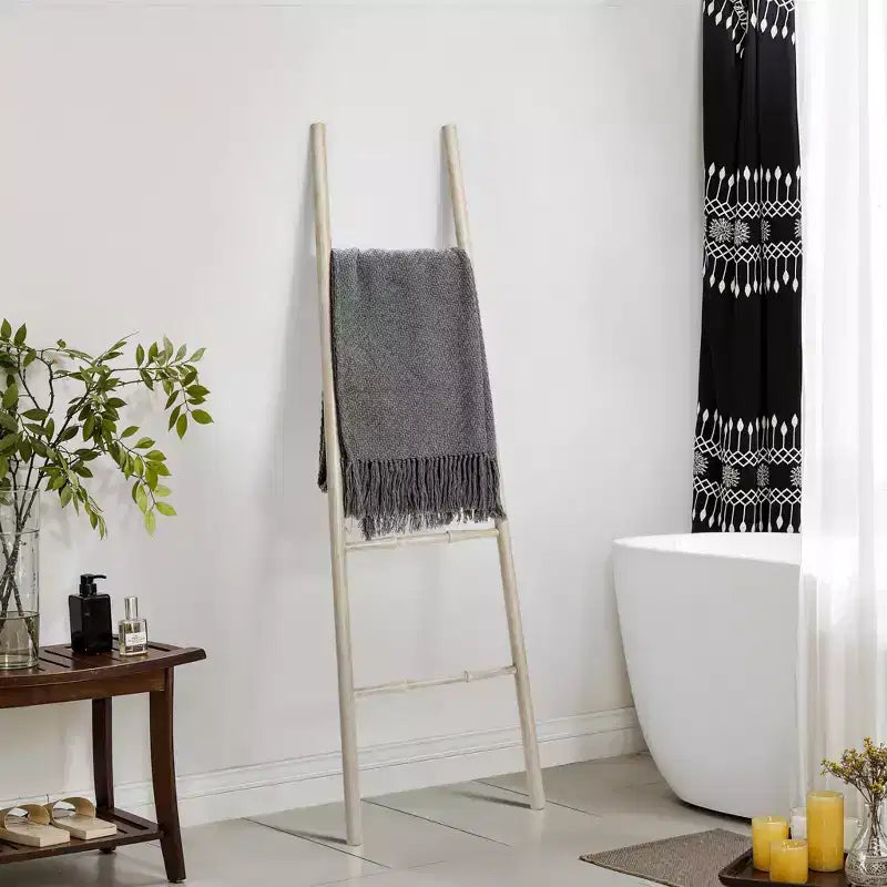Rustic Birch Wood 4-Rung Blanket Ladder Brown