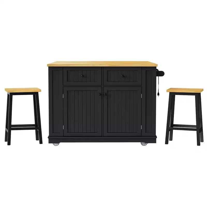 48 Large Rolling Kitchen Island with Drop Leaf Power Outlet & 5 Wheels, Kitchen Cart with Adjustable Shelves & Spice Rack, White/Black