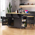 48 Large Rolling Kitchen Island with Drop Leaf Power Outlet & 5 Wheels, Kitchen Cart with Adjustable Shelves & Spice Rack, White/Black - ModernLuxe