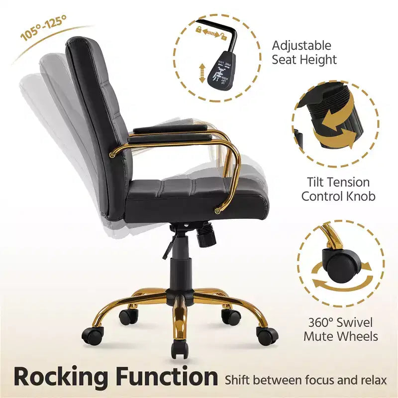 Mid-Back 360 Degree Swivel Office Chair with Adjustable Height Seat