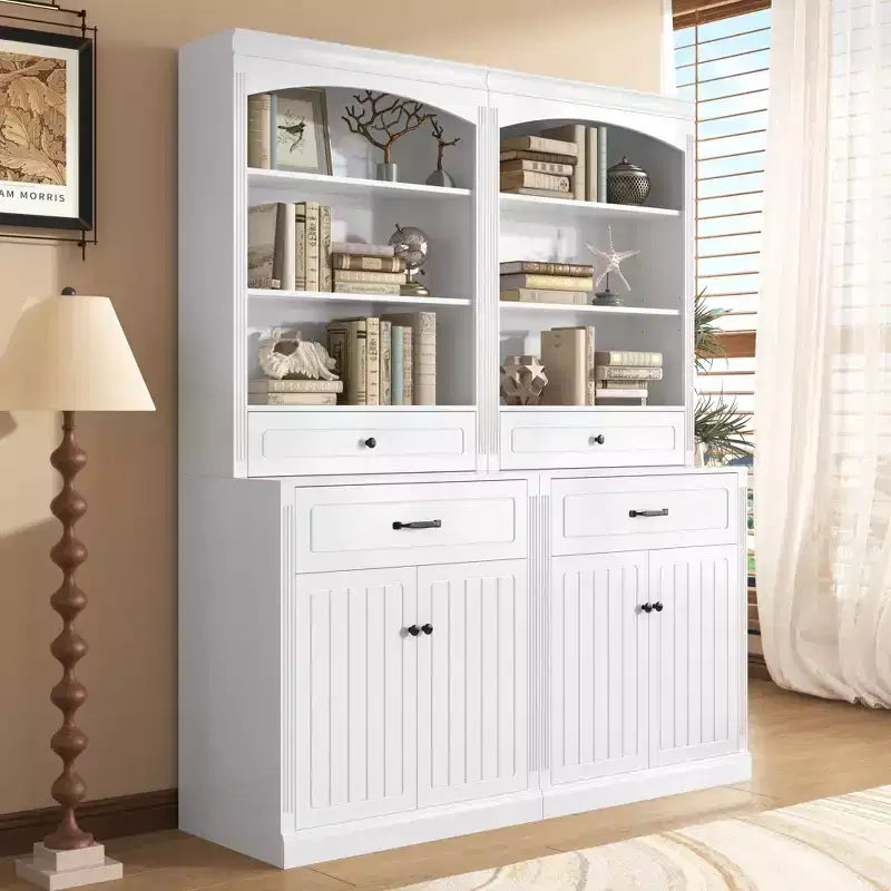 78.7'' Tall Wooden Bathroom Storage Cabinet with Drawers & Storage, Modern Bookshelf with Adjustable Shelf, White - ModernLuxe