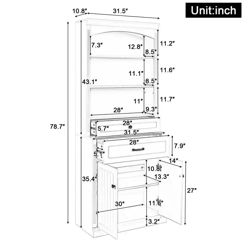 78.7'' Tall Wooden Bathroom Storage Cabinet with Drawers & Storage, Modern Bookshelf with Adjustable Shelf, White