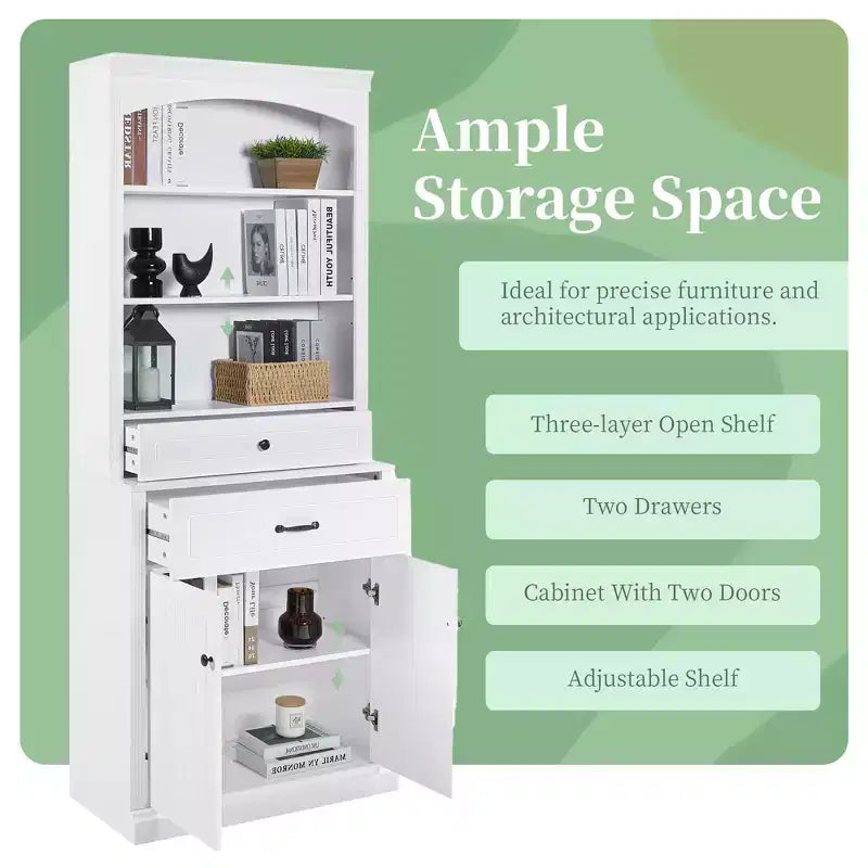 78.7'' Tall Wooden Bathroom Storage Cabinet with Drawers & Storage, Modern Bookshelf with Adjustable Shelf, White