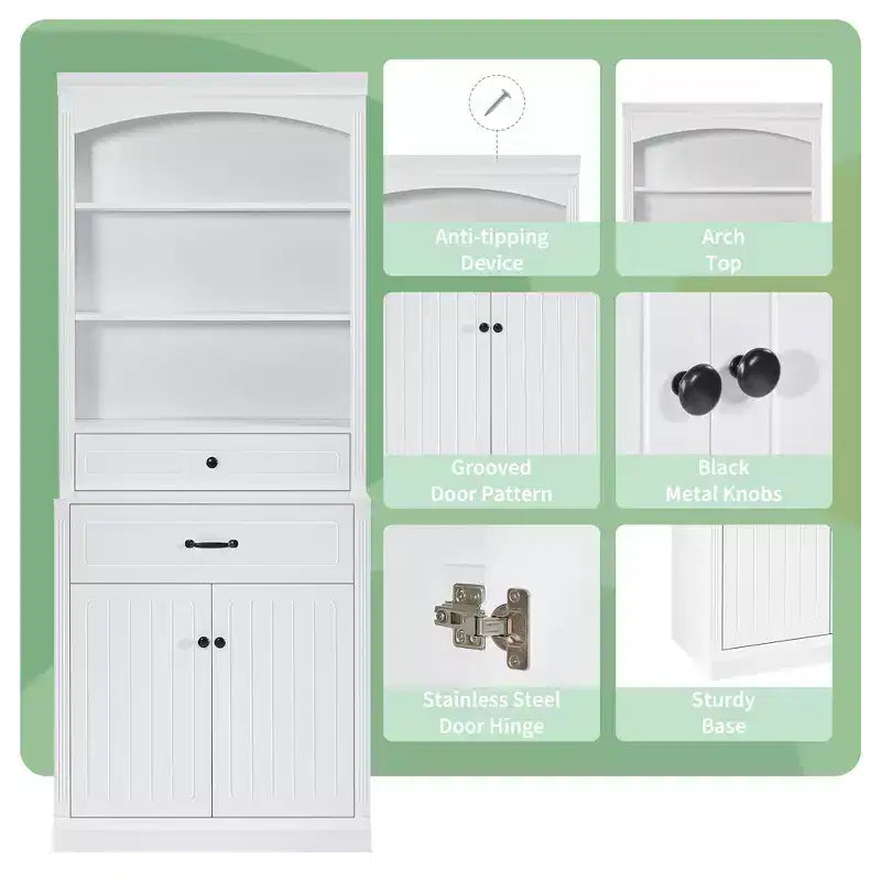 78.7'' Tall Wooden Bathroom Storage Cabinet with Drawers & Storage, Modern Bookshelf with Adjustable Shelf, White