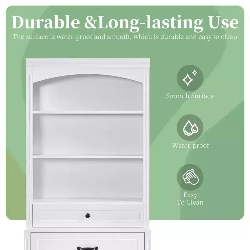 78.7'' Tall Wooden Bathroom Storage Cabinet with Drawers & Storage, Modern Bookshelf with Adjustable Shelf, White