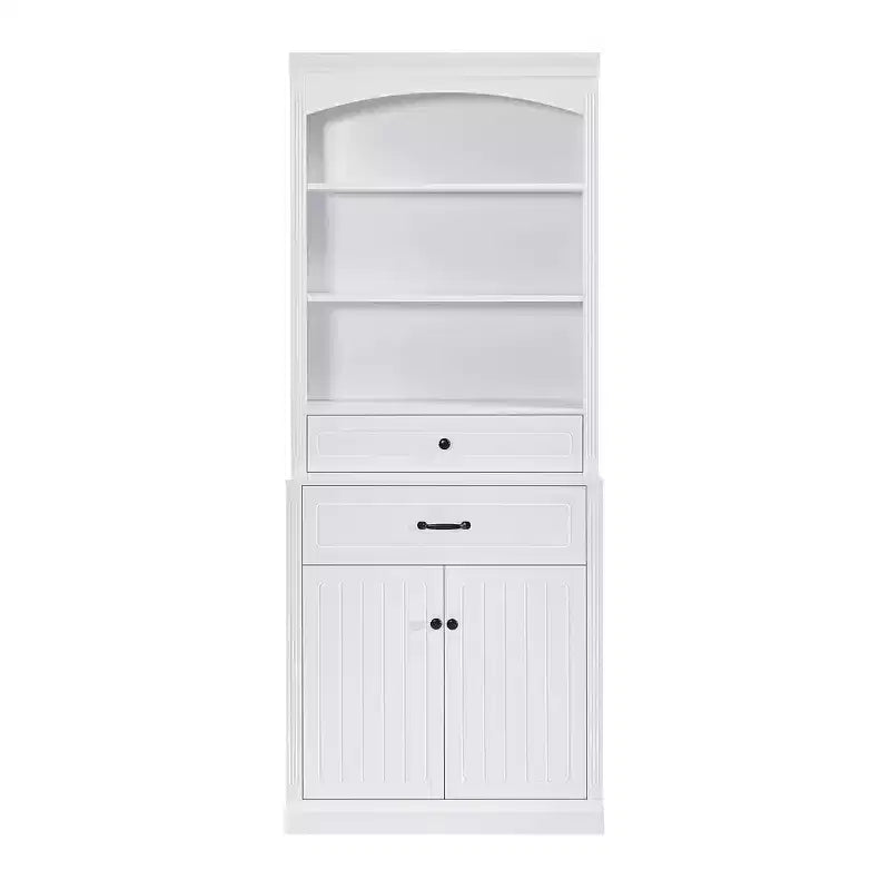 78.7'' Tall Wooden Bathroom Storage Cabinet with Drawers & Storage, Modern Bookshelf with Adjustable Shelf, White