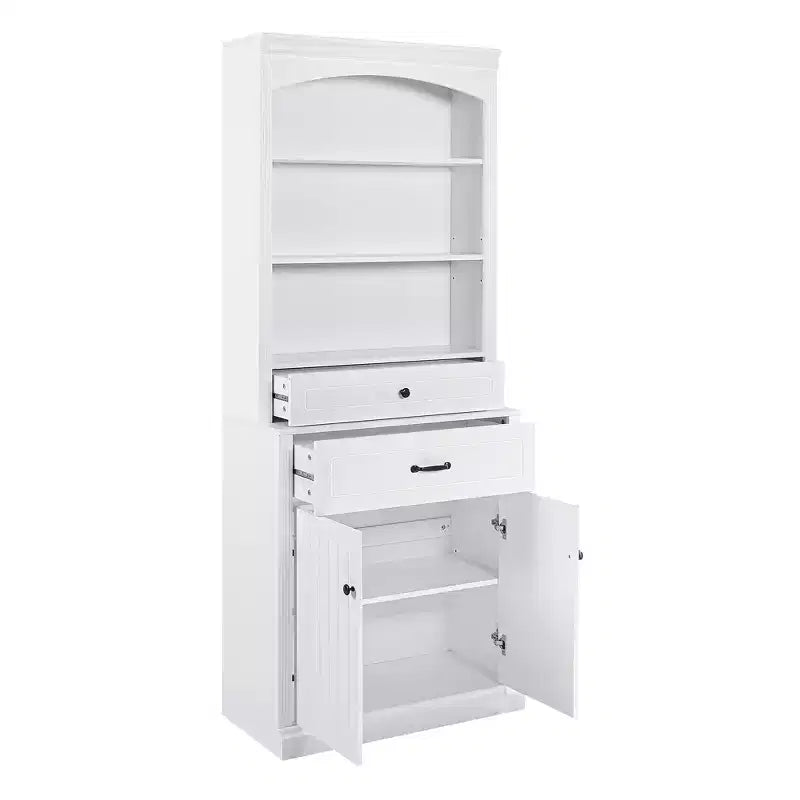 78.7'' Tall Wooden Bathroom Storage Cabinet with Drawers & Storage, Modern Bookshelf with Adjustable Shelf, White