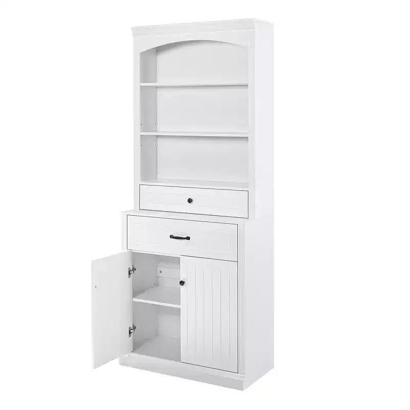78.7'' Tall Wooden Bathroom Storage Cabinet with Drawers & Storage, Modern Bookshelf with Adjustable Shelf, White