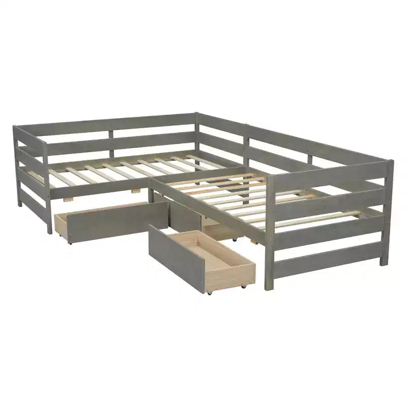 Twin Size L-shaped Platform Bed with Three Storage Drawers