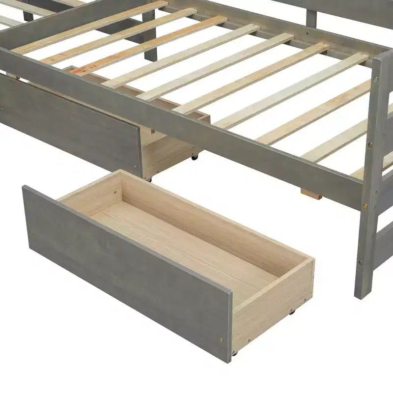 Twin Size L-shaped Platform Bed with Three Storage Drawers