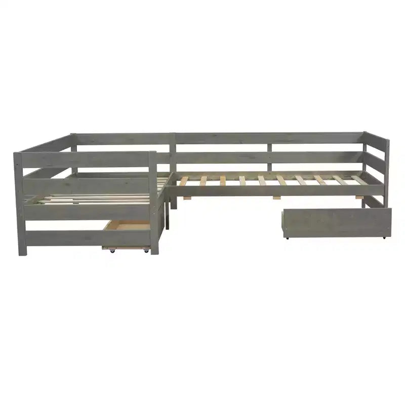 Twin Size L-shaped Platform Bed with Three Storage Drawers