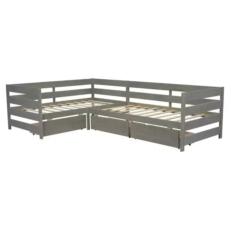 Twin Size L-shaped Platform Bed with Three Storage Drawers