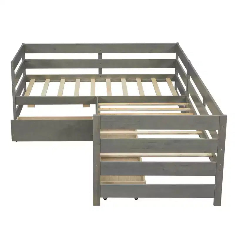 Twin Size L-shaped Platform Bed with Three Storage Drawers