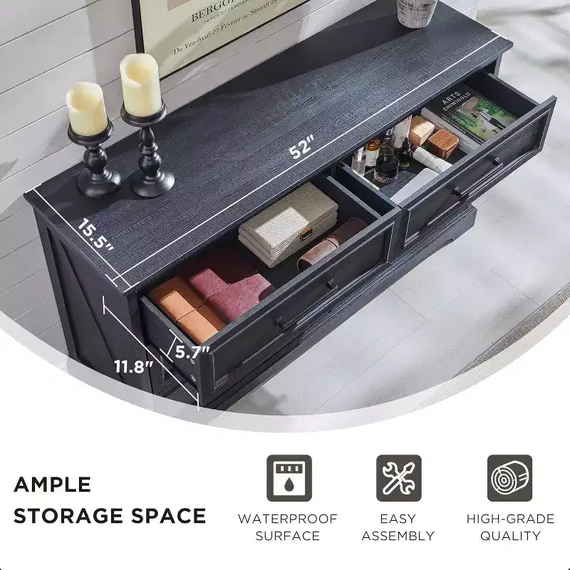 Comò a 6 cassetti per camera da letto, Mobile TV rustico con 6 cassetti, Comò in legno rustico da 132 cm di larghezza per camera da letto