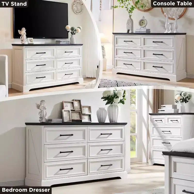 Comò a 6 cassetti per camera da letto, Mobile TV rustico con 6 cassetti, Comò in legno rustico da 132 cm di larghezza per camera da letto