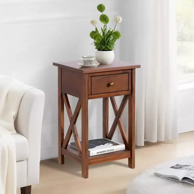 Nightstand End Table Side Table with Drawer and Storage Shelf