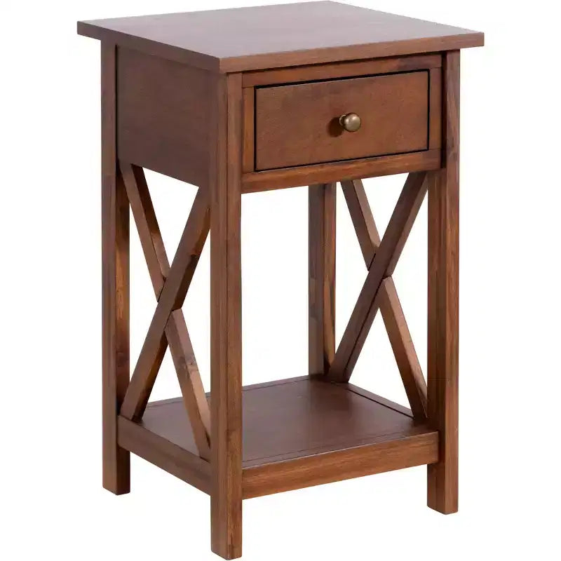 Nightstand End Table Side Table with Drawer and Storage Shelf