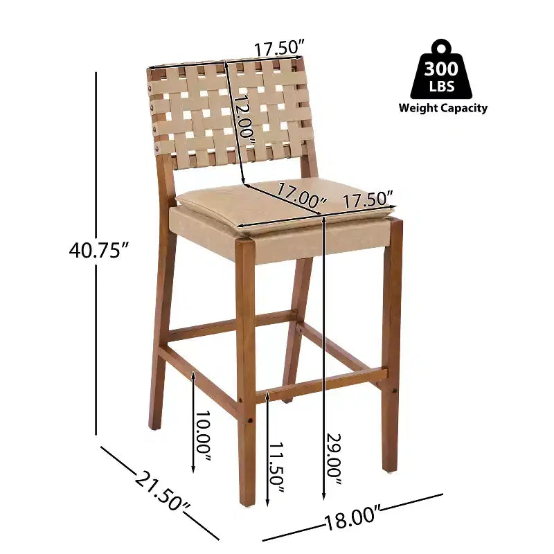Contemporary Rubberwood and Faux Leather Upholstered Barstools (Set of 2)